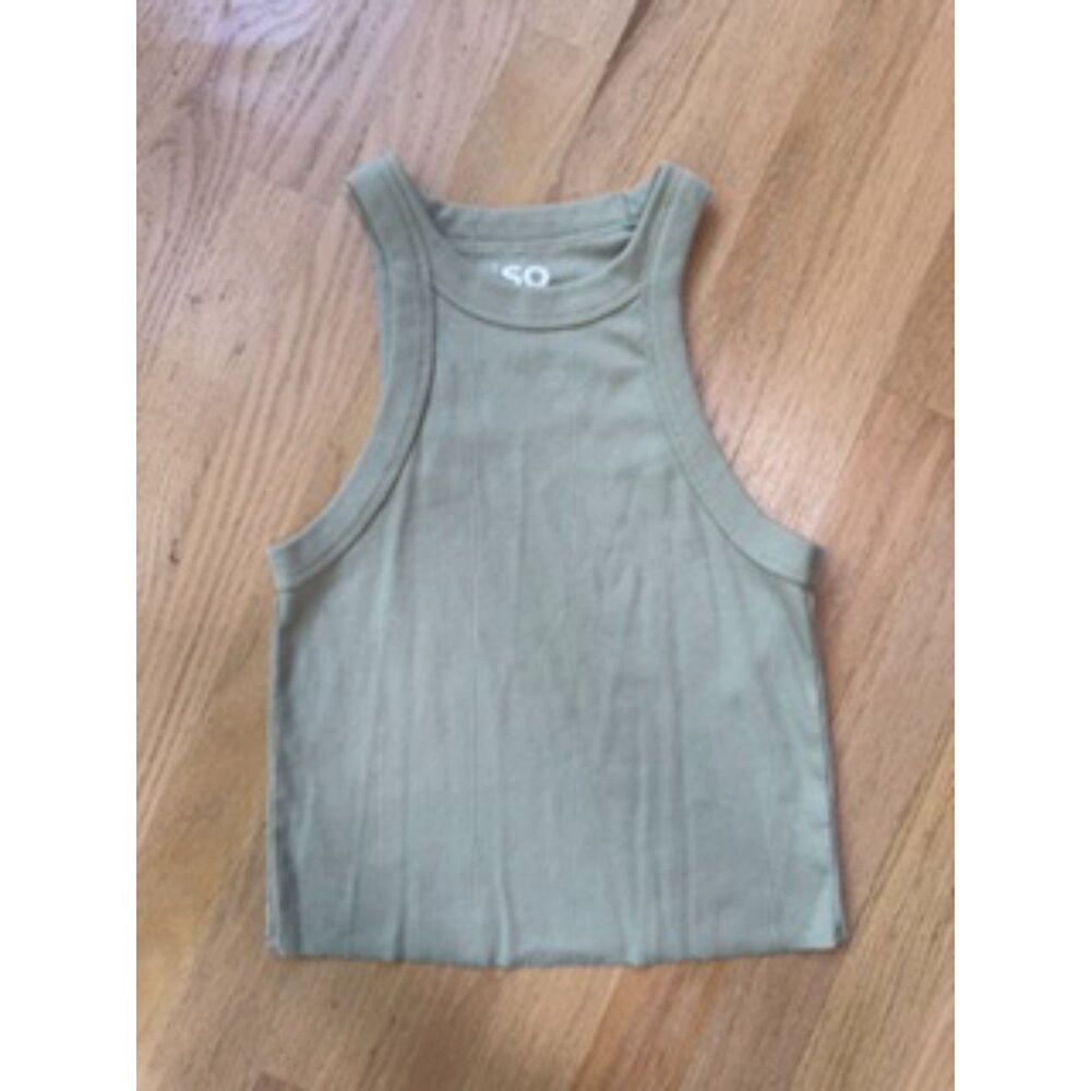 SO Olive Green Ribbed Cropped Tank Top Women’s Medium Fitted Stretch